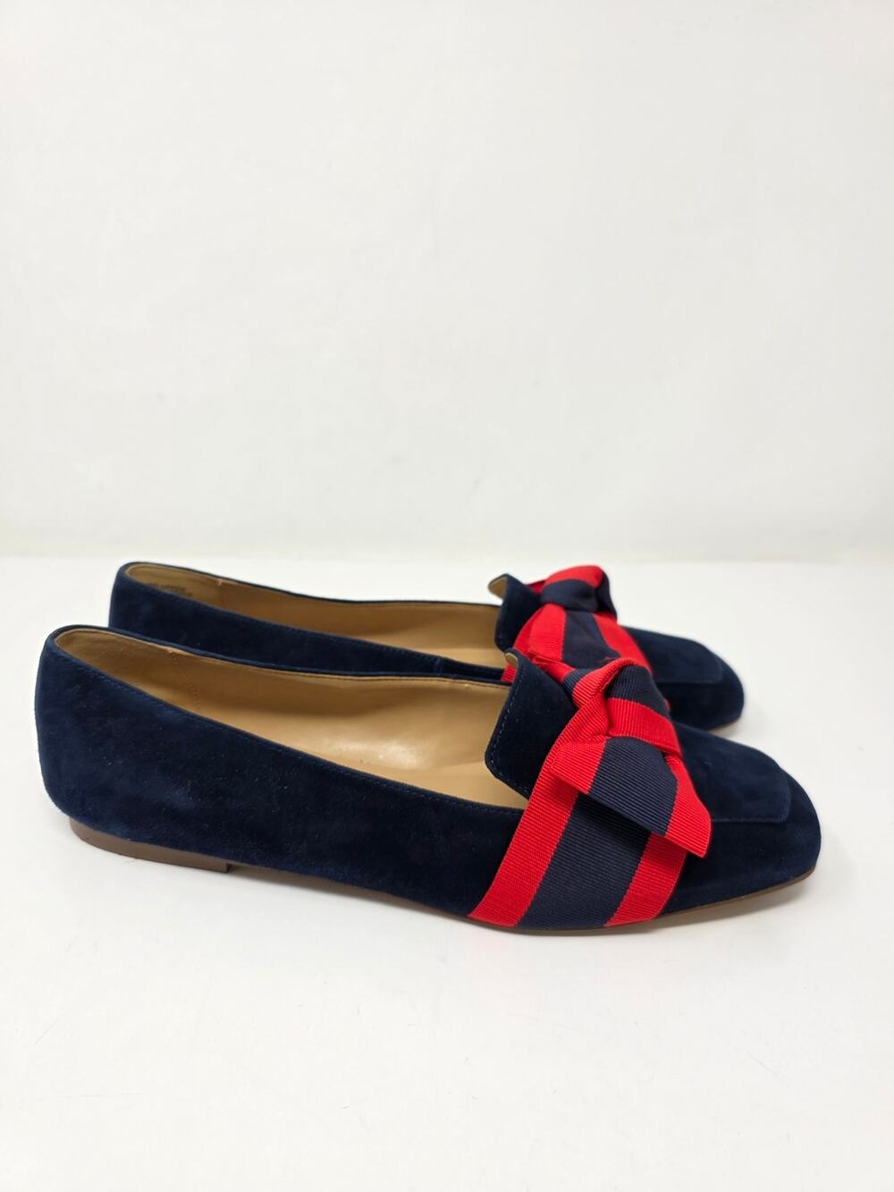 Talbots Stella Navy Suede Loafers with Red & Navy Bow Flats Casual Size 9